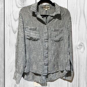 Gray and White Checked Button-Up Shirt woman shirt size medium